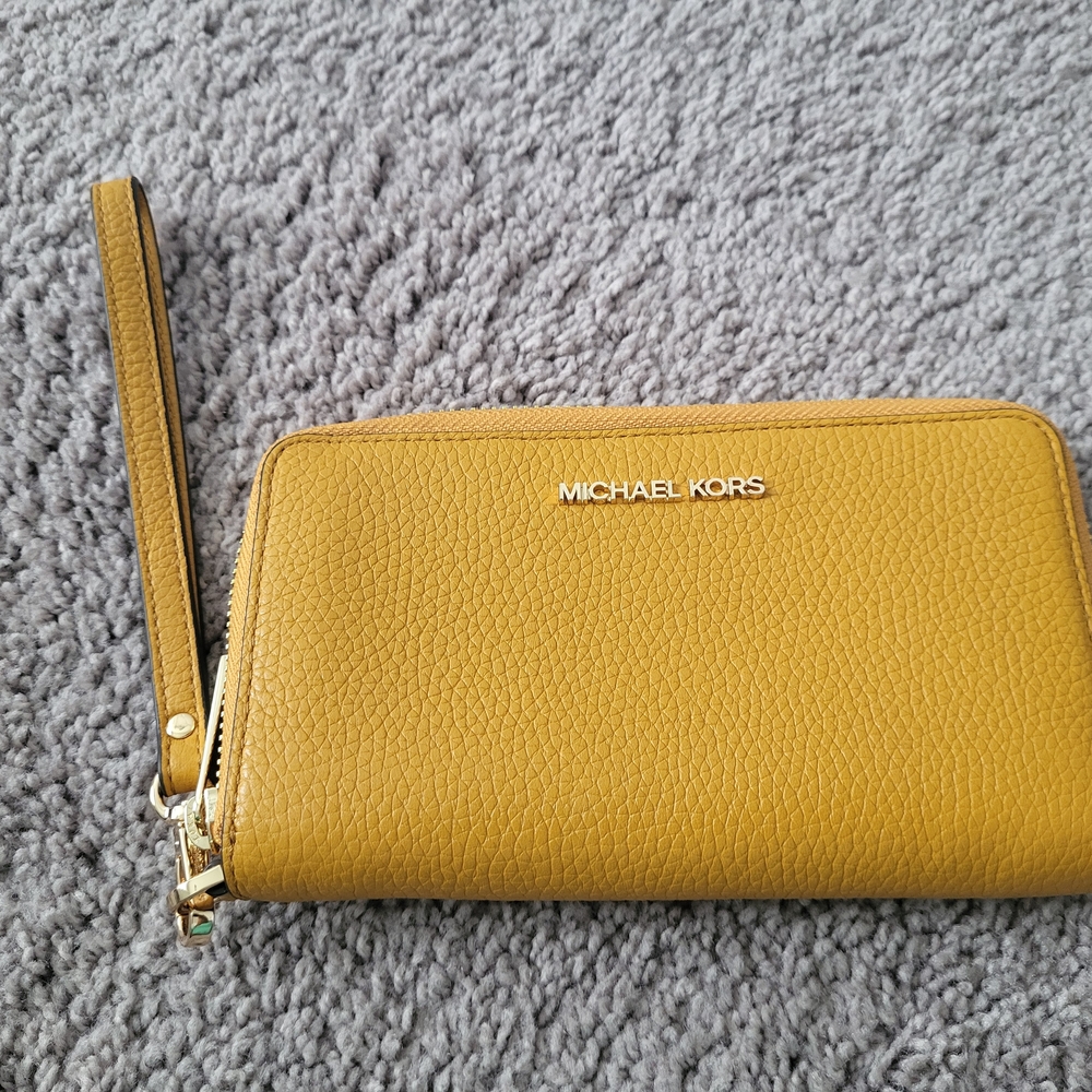 Michael Kors Yellow Pebbled Leather Wristlet
